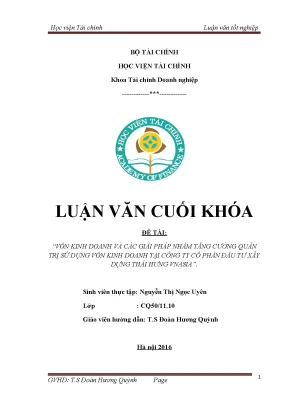Luận văn học viện tài chính aof vốn kinh doanh và giải pháp nhằm tăng cường quản trị sử dụng vốn kinh doanh tại công ty cổ phần đầu tư xây dựng và thương mại thái hưng vnasia