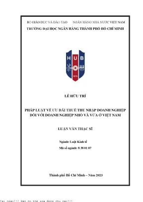 Pháp luật về ưu đãi thuế thu nhập doanh nghiệp đối với doanh nghiệp nhỏ và vừa ở việt nam luận văn thạc sĩ