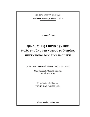 Luận văn quản lý hoạt động dạy học ở các trường trung học phổ thông huyện hồng dân tỉnh bạc liêu