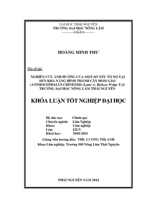 Luận văn nghiên cứu ảnh hưởng của một số yếu tố nội tại đến khả năng hình thành cây hom gáo anthocephalus chinensis lam a rich ex walp tại