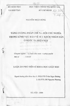 Luận án tăng cường pháp chế xã hội chỉ nghĩa trong lĩnh vực bảo vệ sức khỏe nhân dân ở nước ta hiện nay