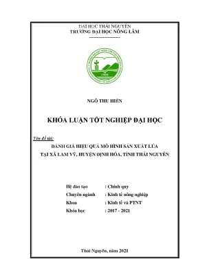 Luận văn đánh giá mô hình sản xuất lúa tại xã lam vỹ huyện định hóa tỉnh thái nguyên