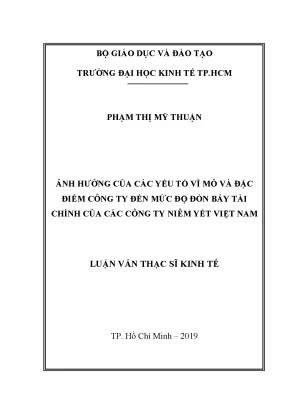 Luận văn thạc sĩ ảnh hưởng của các yếu tố vĩ mô và đặc điểm công ty đến mức độ đòn bẩy tài chính của các công ty niêm yết việt nam