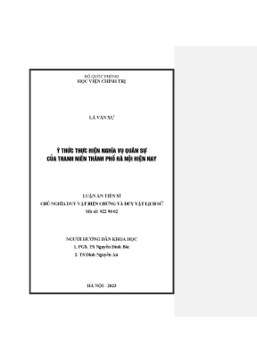 Luận án ý thức thực hiện nghĩa vụ quân sự của thanh niên thành phố hà nội hiện nay
