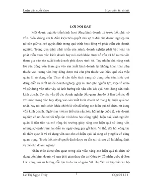 Luận văn học viện tài chính aof các giải pháp tài chính chủ yếu nâng cao hiệu quả tổ chức sử dụng vốn kinh doanh tại công ty cổ phần quốc tế sơn hà