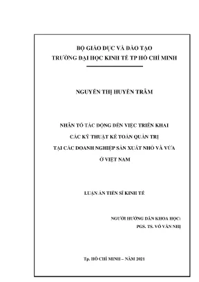 Luận án tiến sĩ nhân tố tác động đến việc triển khai các kỹ thuật kế toán quản trị tại các doanh nghiệp sản xuất nhỏ và vừa ở việt nam