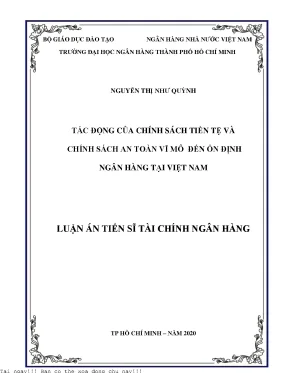 Tác động của chính sách tiền tệ và chính sách an toàn vĩ mô đến ổn định ngân hàng tại việt nam luận án tiến sĩ tài chính ngân hàng