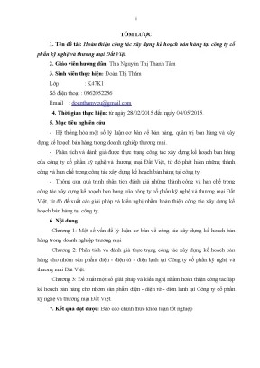 Luận văn hoàn thiện công tác xây dựng kế hoạch bán hàng tại công ty cổ phần kỹ nghệ và thƣơng mại đất việt