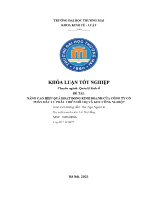 Luận văn nâng cao hiệu quả hoạt động kinh doanh của công ty cổ phần đầu tƣ phát triển đô thị và khu công nghiệp