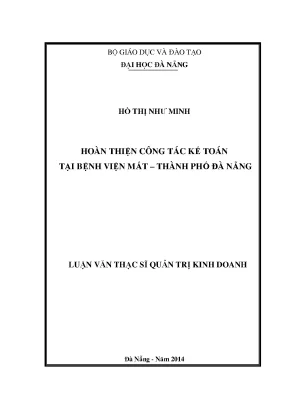 Luận văn thạc sĩ hoàn thiện công tác kế toán tại bệnh viên mắt thành phố đà nẵng