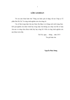 Luận văn nâng cao hiệu quả sử dụng vốn tại công ty cổ phần sữa hà nội
