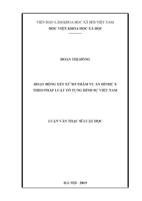 Luận văn thạc sĩ hoạt động xét xử sơ thẩm vụ án hình sự theo pháp luật tố tụng hình sự việt nam