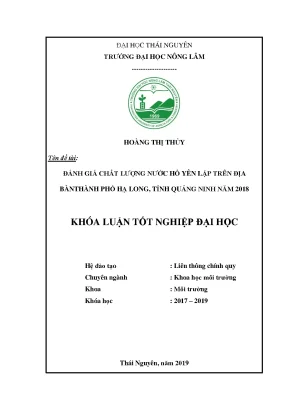 Luận văn đánh giá chất lượng nước hồ yên lập trên địa bànthành phố hạ long tỉnh quảng ninh năm 2018 đã được lựa chọn thực hiện