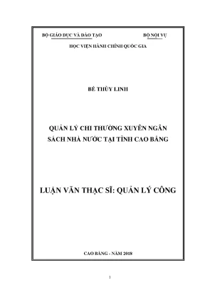 Luận văn thạc sĩ quản lý chi thường xuyên ngân sách nhà nước tại tỉnh cao bằng