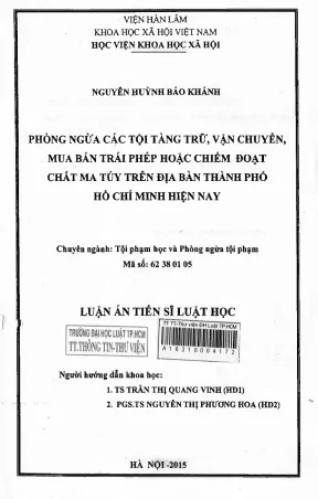 Luận án phòng ngừa các tội tàng trữ vận chuyển mua bán trái phép hoặc chiếm đoạt chất ma túy trên địa bàn thành phố