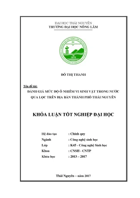 Luận văn đánh giá mức độ ô nhiễm vi sinh vật trong nước qua lọc trên địa bàn thành phố thái nguyên