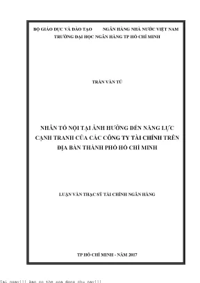 Nhân tố nội tại ảnh hưởng đến năng lực cạnh tranh của các công ty tài chính trên địa bàn thành phố hồ chí minh luận văn thạc sĩ kinh tế