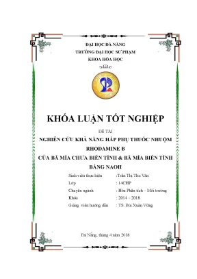 Luận văn thạc sĩ nghiên cứu khả năng hấp phụ thuốc nhuộm rhodamine b của bã mía chưa biến tính và bã mía biến tính bằng naoh