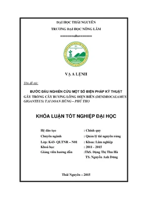 Luận văn bước đầu nghiên cứu một số biện pháp kỹ thuật gây trồng cây bương lông điện biên dendrocalamus giganteus tại đoan hùng phú thọ