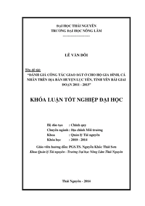 Luận văn đánh giá công tác giao đất ở cho hộ gia đình cá nhân trên địa bàn huyện lục yên tỉnh yên bái giai đoạn 2011 2013
