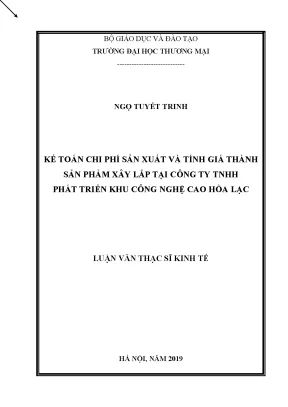 Luận văn kế toán chi phí và tính giá thành sản phẩm tại công ty tnhh phát triển khu công nghệ cao hòa lạc