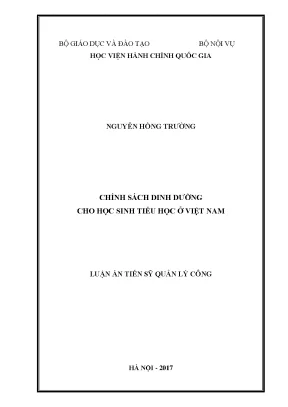Luận án tiến sĩ quản lý công chính sách dinh dưỡng cho học sinh tiểu học ở việt nam