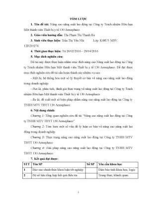 Luận văn nâng cao năng suất lao động tại công ty trách nhiệm hữu hạn một thành viên thiết bị y tế 130 armephaco