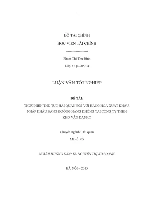 Luận văn học viện tài chính aof thực hiện thủ tục hải quan đối với hàng hóa xuất khẩu nhập khẩu bằng đường hàng không tại công ty tnhh kho vận danko