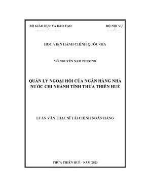 Luận văn thạc sĩ quản lý ngoại hối của ngân hàng nhà nước chi nhánh tỉnh thừa thiên huế