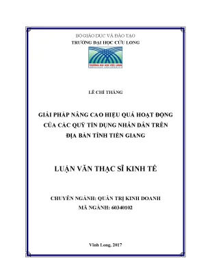 Luận văn thạc sĩ giải pháp nâng cao hiệu quả hoạt động của các quỹ tín dụng nhân dân trên địa bàn tỉnh tiền giang
