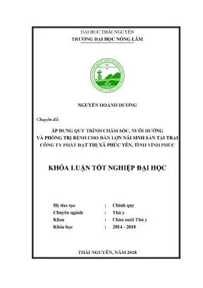 Luận văn áp dụng quy trình chăm sóc nuôi dưỡng và phòng trị bệnh cho lợn nái sinh sản tại trại công ty phát đạt thị xã phúc yên tỉnh vĩnh phúc