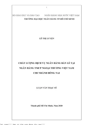 Chất lượng dịch vụ ngân hàng bán lẻ tại ngân hàng thương mại cổ phần ngoại thương việt nam chi nhánh đồng nai luận văn thạc sĩ tài chính ngân hàng