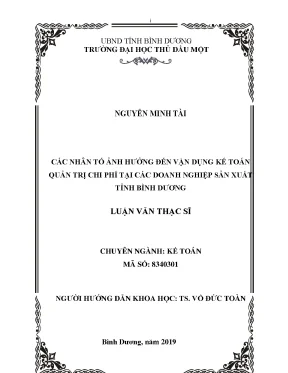 Luận văn thạc sĩ kế toán các nhân tố ảnh hưởng đến vận dụng kế toán quản trị chi phí tại các doanh nghiệp sản xuất tỉnh bình dương
