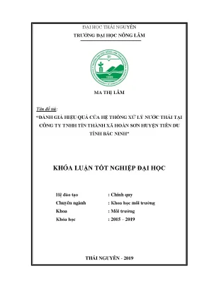 Luận văn đánh giá hiệu quả của hệ thống xử lý nước thải tại công ty tnhh tín thành xã hoàn sơn huyện tiên du tỉnh bắc ninh