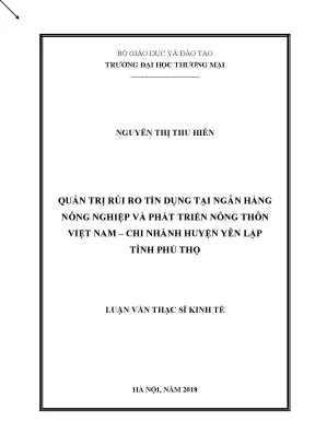 Luận văn quản trị rủi ro tín dụng tại ngân hàng nông nghiệp và phát triển nông thôn việt nam chi nhánh huyện yên lập tỉnh phú thọ