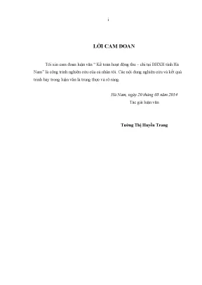 Luận văn thạc sĩ kế toán hoạt động thu chi tại bhxh tỉnh hà nam