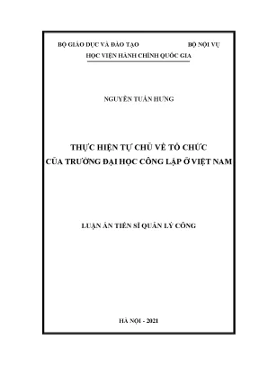 Luận án tiến sĩ quản lý công thực hiện tự chủ về tổ chức của trường đại học công lập ở việt nam