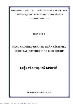 Nâng cao hiệu quả thu ngân sách nhà nước tại cục thuế tỉnh bình phước luận văn thạc sĩ kinh tế