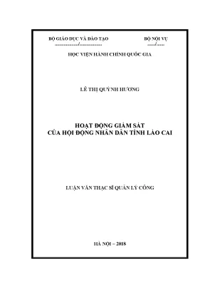 Luận văn thạc sĩ quản lý công hoạt động giám sát của hội đồng nhân dân tỉnh lào cai