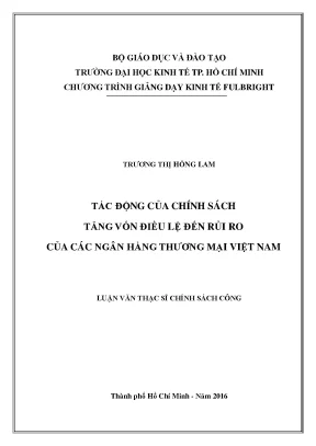 Luận văn thạc sĩ tác động của chính sách tăng vốn điều lệ đến rủi ro của các ngân hàng thương mại việt nam