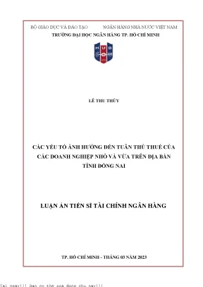 Các yếu tố ảnh hưởng đến tuân thủ thuế của các doanh nghiệp nhỏ và vừa trên địa bàn tỉnh đồng nai luận án tiến sĩ tài chính ngân hàng