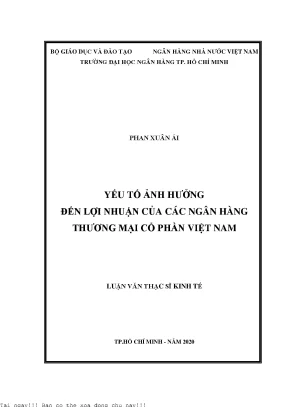 Yếu tố ảnh hưởng đến lợi nhuận của các ngân hàng thương mại cổ phần việt nam luận văn thạc sĩ tài chính ngân hàng