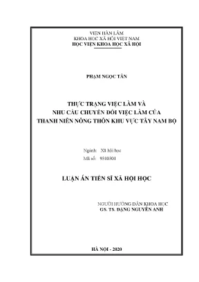 Luận án tiến sĩ thực trạng việc làm và nhu cầu chuyển đổi việc làm của thanh niên nông thôn khu vực tây nam bộ