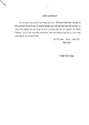 Luận văn kế toán doanh thu chi phí và kết quả kinh doanh trong các doanh nghiệp may trên địa bàn tỉnh hải dương
