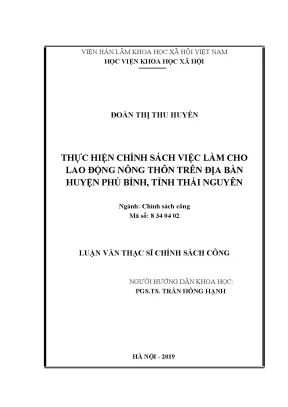 Luận văn thạc sĩ thực hiện chính sách việc làm cho lao động nông thôn trên địa bàn huyện phú bình tỉnh thái nguyên