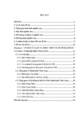 Luận văn quản lý di tích lịch sử văn hóa ở thành phố vĩnh long