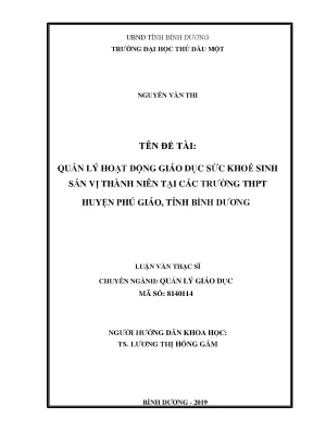 Luận văn thạc sĩ quản lý hoạt động giáo dục sức khoẻ sinh sản vị thành niên tại các trường thpt huyện phú giáo tỉnh bình dương
