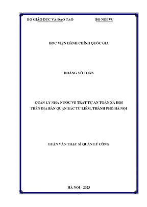 Luận văn thạc sĩ qlnn về trật tự an toàn xã hội trên địa bàn quận bắc từ liêm thành phố hà nội