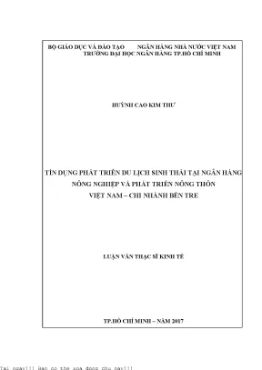 Tín dụng phát triển du lịch sinh thái tại ngân hàng nông nghiệp và phát triển nông thôn việt nam chi nhánh bến tre luận văn thạc sĩ kinh tế