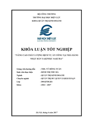 Luận văn thạc sĩ nâng cao chất lượng dịch vụ ăn uống tại nhà hàng nhật bản yakiniku sakura